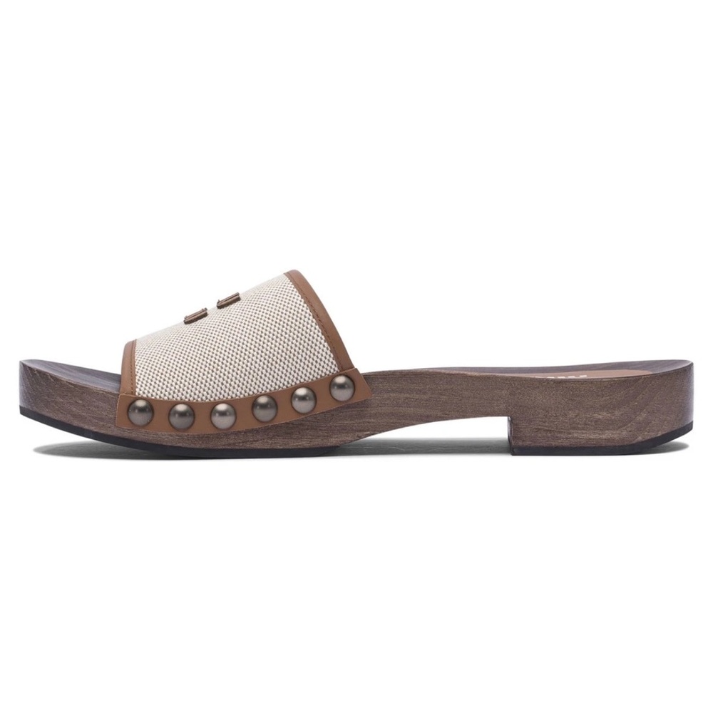 Miu Miu Logo Canvas & Leather Trim Clogs 30 MM Slides Sandals Italy 36 US 6 New - Picture 5 of 7
